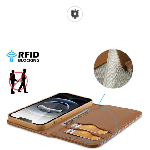 Etui Dux Ducis Hivo na iPhone 16e z klapką i ochroną RFID - brązowe