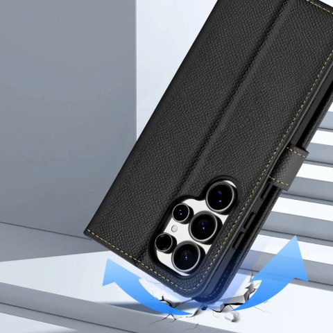 Etui skórzane Dux Ducis Lawa na Samsung Galaxy S25 Ultra z odłączanym portfelem magnetycznym - czarne