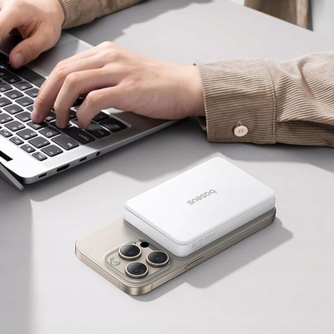 Powerbank Baseus Airpow II 10000mAh Qi2 z MagSafe 22,5W z kablem Baseus Simple Series USB-C - USB-C 20V/3A (30cm) - biały