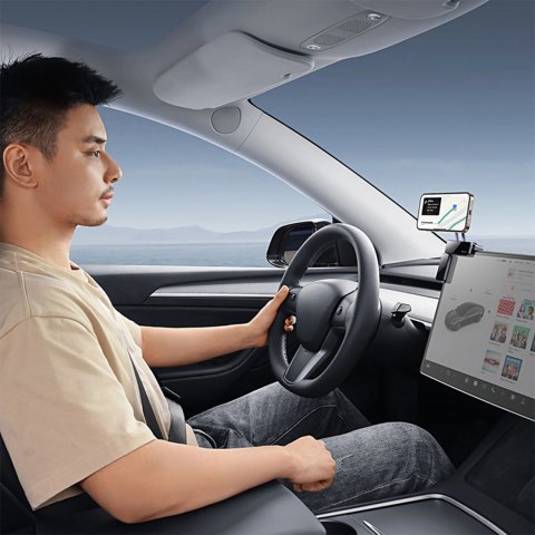 Uchwyt magnetyczny Baseus MaxView montowany na wyświetlaczu samochodowym - szary