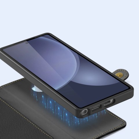 Etui skórzane Dux Ducis Lawa na Samsung Galaxy S25 Ultra z odłączanym portfelem magnetycznym - czarne