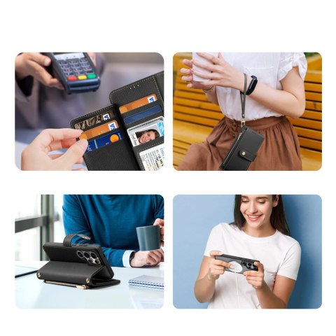 Etui skórzane Dux Ducis Lawa na Samsung Galaxy S25 Ultra z odłączanym portfelem magnetycznym - czarne