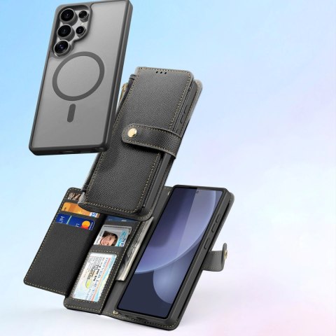 Etui skórzane Dux Ducis Lawa na Samsung Galaxy S25 Ultra z odłączanym portfelem magnetycznym - czarne