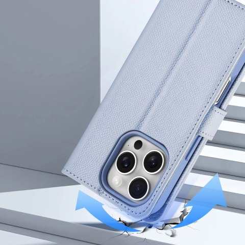 Etui skórzane Dux Ducis Lawa na iPhone 16 Pro z odłączanym portfelem magnetycznym - błękitne