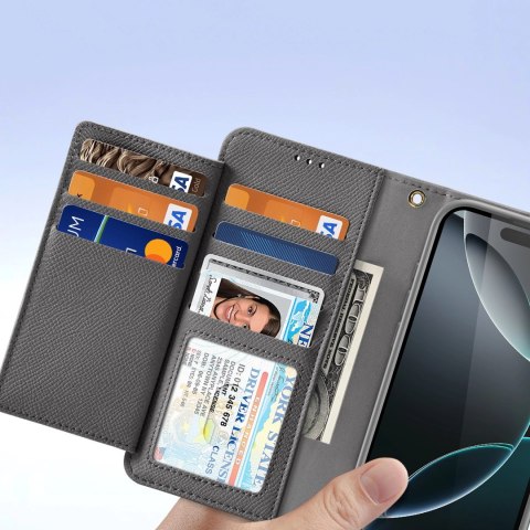 Etui skórzane Dux Ducis Lawa na iPhone 16 Pro z odłączanym portfelem magnetycznym - szare