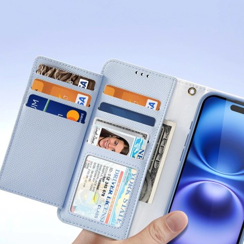 Etui skórzane Dux Ducis Lawa na iPhone 16 z odłączanym portfelem magnetycznym - błękitne