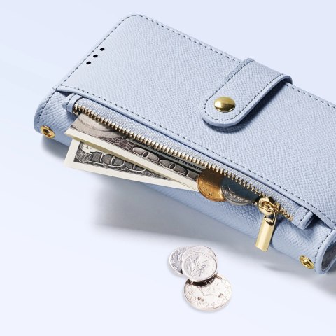 Etui skórzane Dux Ducis Lawa na iPhone 16 z odłączanym portfelem magnetycznym - błękitne