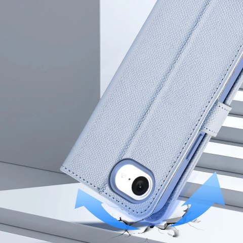 Etui skórzane Dux Ducis Lawa na iPhone 16e z odłączanym portfelem magnetycznym - błękitne