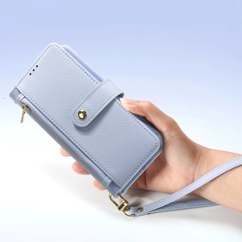 Etui skórzane Dux Ducis Lawa na iPhone 16e z odłączanym portfelem magnetycznym - błękitne