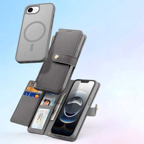 Etui skórzane Dux Ducis Lawa na iPhone 16e z odłączanym portfelem magnetycznym - szare