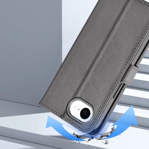 Etui skórzane Dux Ducis Lawa na iPhone 16e z odłączanym portfelem magnetycznym - szare