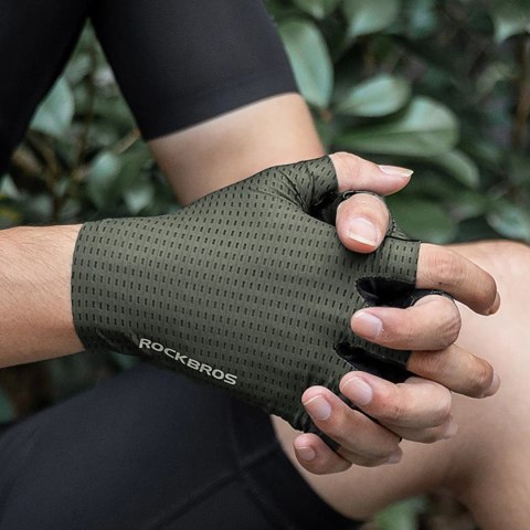 Rękawiczki rowerowe Rockbros oddychające, krótkie palce, rozmiar: XXL - zielone