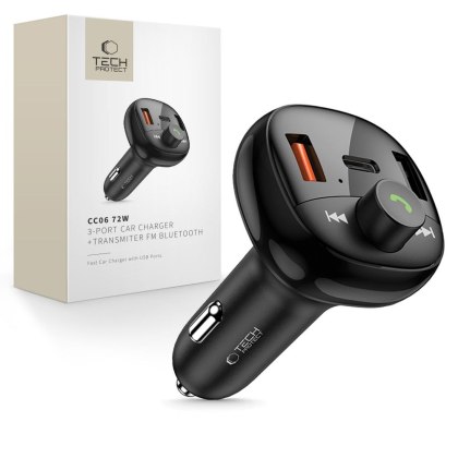 TECH-PROTECT CC06 3-PORT CAR CHARGER PD72W + TRANSMITER FM BLUETOOTH BLACK