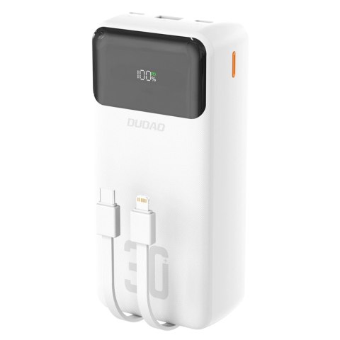 Powerbank Dudao K15MAX 30000mAh PD 22.5W z wbudowanymi kablami - biały