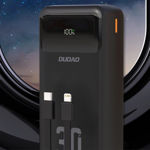 Powerbank Dudao K15MAX 30000mAh PD 22.5W z wbudowanymi kablami - czarny