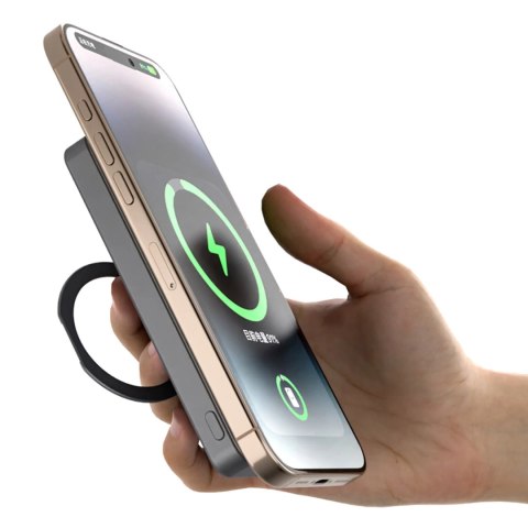Powerbank Dudao K28 10000mAh PD 22.5W z MagSafe z metalową obudową i pierścieniem-podstawką - szary