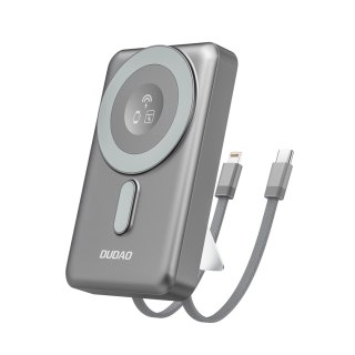 Powerbank Dudao K29 10000mAh PD 20W z MagSafe z metalową obudową, podstawką i wbudowanymi kablami USB-C/Lightning - szary