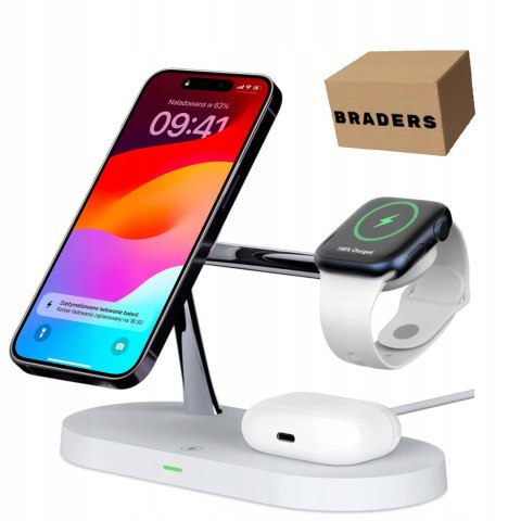 Biała ładowarka indukcyjna 3w1 MagSafe Qi do iPhone, Watch, AirPods