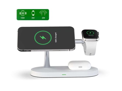Biała ładowarka indukcyjna 3w1 MagSafe Qi do iPhone, Watch, AirPods