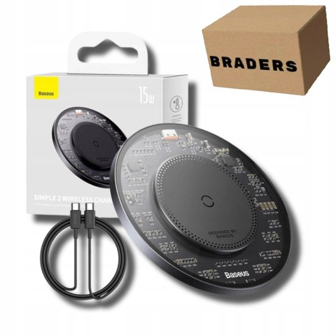 Ładowarka indukcyjna Baseus Simple 2 15W + kabel USB-C - czarna