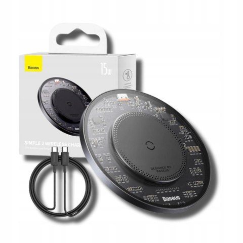 Ładowarka indukcyjna Baseus Simple 2 15W + kabel USB-C - czarna
