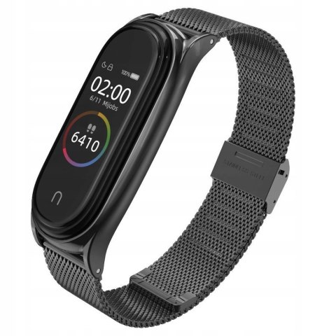 Pasek Opaska Bransoleta Metal Klamra Czarny do Xiaomi Mi Band 5 / 6 / 7
