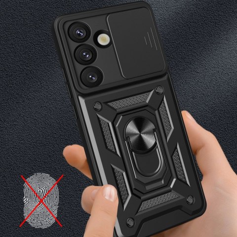 Pancerne etui Hybrid Armor Camshield z podstawką i osłoną aparatu na Samsung Galaxy M16 5G / F16 5G - czarne