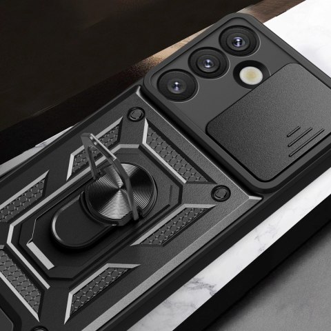 Pancerne etui Hybrid Armor Camshield z podstawką i osłoną aparatu na Samsung Galaxy M16 5G / F16 5G - czarne