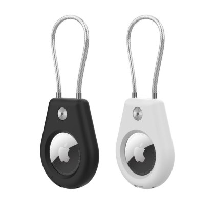 Etui na Apple AirTag ze stalową linką - czarne + białe (2 sztuki)