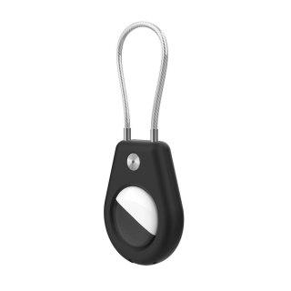 Etui na Apple AirTag ze stalową linką - czarne + białe (2 sztuki)