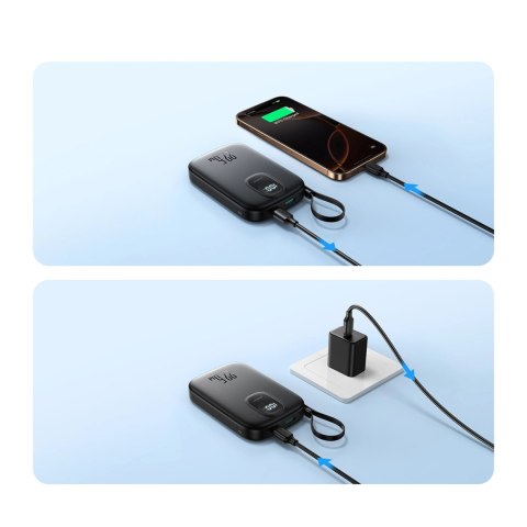 Powerbank Joyroom JR-PBF18 22.5W 10000mAh z wbudowanym kablem Lightning + kabel USB-C 0.25 cm - czarny