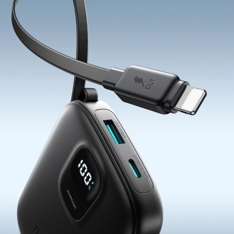 Powerbank Joyroom JR-PBF18 22.5W 10000mAh z wbudowanym kablem Lightning + kabel USB-C 0.25 cm - czarny