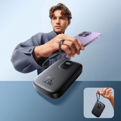 Powerbank Joyroom JR-PBF18 22.5W 10000mAh z wbudowanym kablem Lightning + kabel USB-C 0.25 cm - czarny