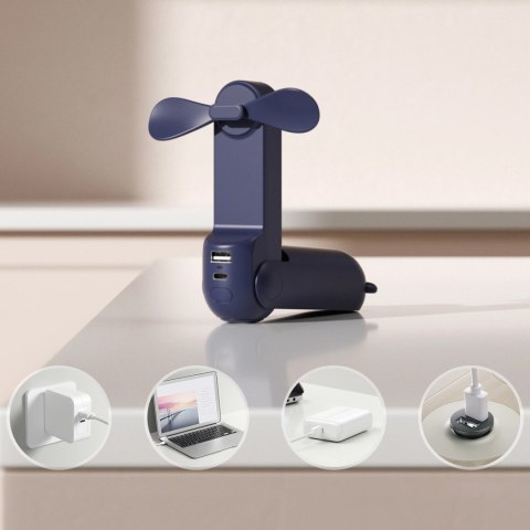 Mini wentylator Jisulife Handheld Fan Life8 przenośny wiatraczek USB z funkcją powerbanka 2000mAh i latarką - niebieski