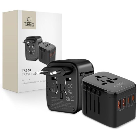 TECH-PROTECT TA200 TRAVEL ADAPTER EU / UK / US / AU BLACK