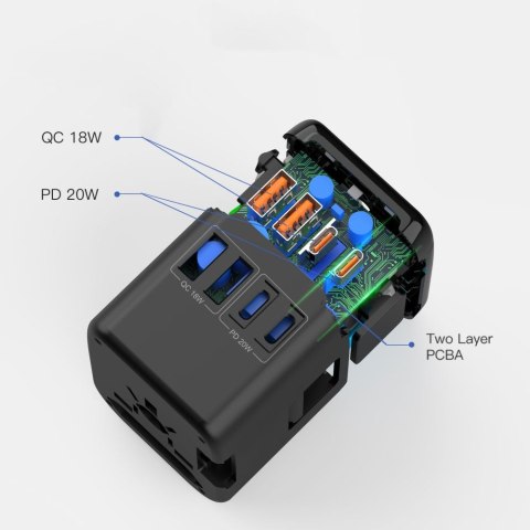 TECH-PROTECT TA200 TRAVEL ADAPTER EU / UK / US / AU BLACK