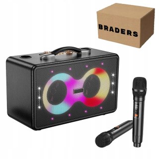 Bezprzewodowy Zestaw Karaoke LED Głośnik 2 Mikrofony Bluetooth Dom Impreza