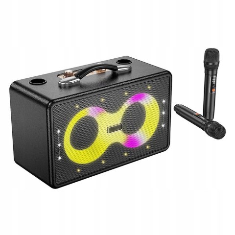 Bezprzewodowy Zestaw Karaoke LED Głośnik 2 Mikrofony Bluetooth Dom Impreza