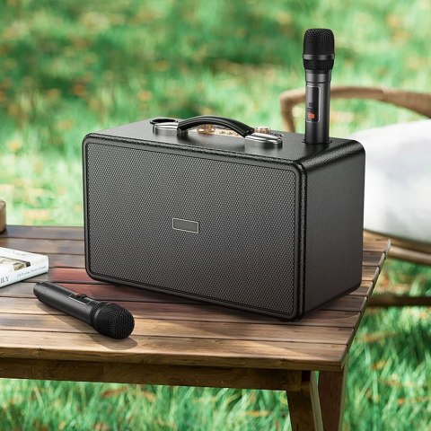 Bezprzewodowy Zestaw Karaoke LED Głośnik 2 Mikrofony Bluetooth Dom Impreza