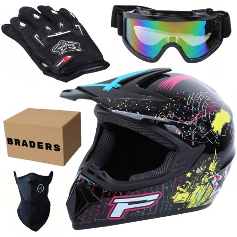 KASK MOTOCYKLOWY CROSS XL + GOGLE MASKA RĘKAWICE ZESTAW ENDURO LEKKI ZESTAW