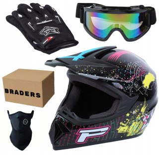 Kompletny Zestaw Motocyklowy: Kask L + Gogle + Rękawice + Maska Enduro Quad