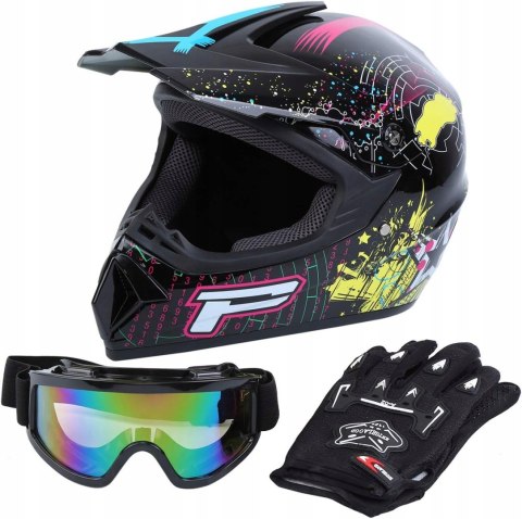 Kompletny Zestaw Motocyklowy: Kask L + Gogle + Rękawice + Maska Enduro Quad