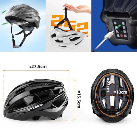 Kask rowerowy Rockbros ZK-013TI z wbudowaną lampką rozmiar uniwersalny 55-60cm - szary