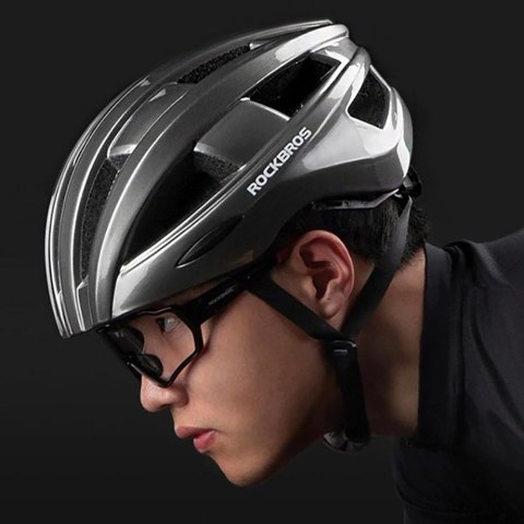 Kask rowerowy Rockbros ZK-013TI z wbudowaną lampką rozmiar uniwersalny 55-60cm - szary