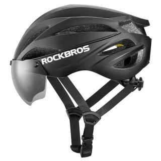 Kask rowerowy Rockbros z szybką, odpinane okulary z ochroną UV, unisex - czarny
