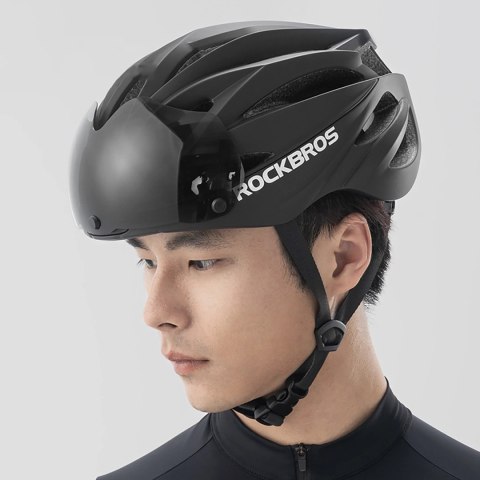 Kask rowerowy Rockbros z szybką, odpinane okulary z ochroną UV, unisex - czarny