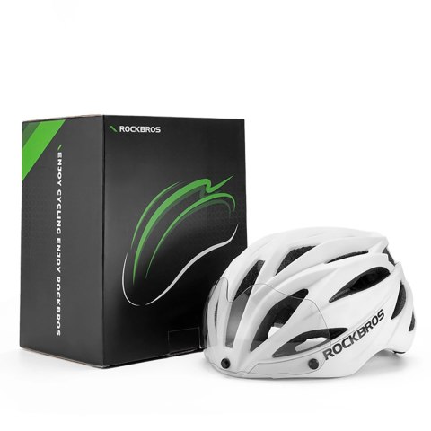 Kask rowerowy Rockbros z szybką, odpinane okulary z ochroną UV, unisex - czarny