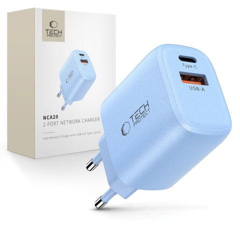 TECH-PROTECT NCA20 2-PORT NETWORK CHARGER PD 20W / QC3.0 BABY BLUE