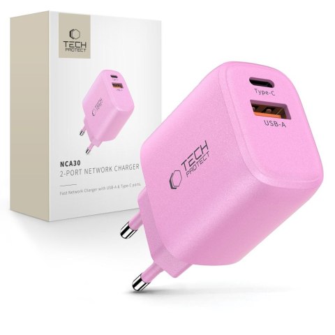 TECH-PROTECT NCA30 2-PORT NETWORK CHARGER PD 30W / QC3.0 BABY PINK