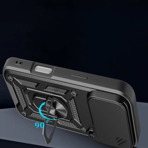 Etui Hybrid Armor Camshield na iPhone 17 Pro Max pancerne z podstawką i osłoną aparatu - czarne
